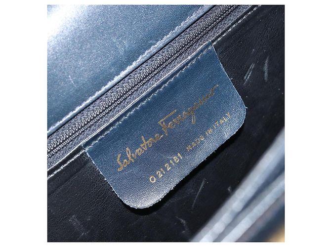 Borsa a mano in pelle Gancini Salvatore Ferragamo blu navy oro Auth bs33743 - vista 12