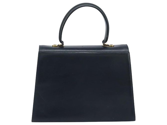 Borsa a mano in pelle Gancini Salvatore Ferragamo blu navy oro Auth bs33743 - vista 2