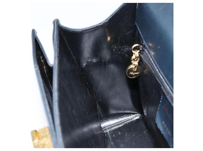 Borsa a mano in pelle Gancini Salvatore Ferragamo blu navy oro Auth bs33743 - vista 20