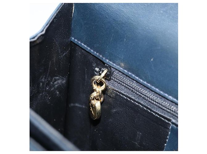 Borsa a mano in pelle Gancini Salvatore Ferragamo blu navy oro Auth bs33743 - vista 21