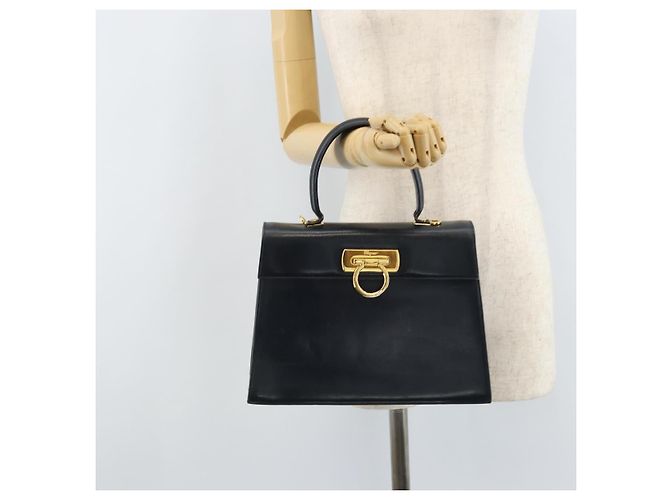 Borsa a mano in pelle Gancini Salvatore Ferragamo blu navy oro Auth bs33743 - vista 24