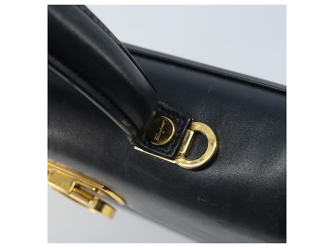 Borsa a mano in pelle Gancini Salvatore Ferragamo blu navy oro Auth bs33743 - vista 9