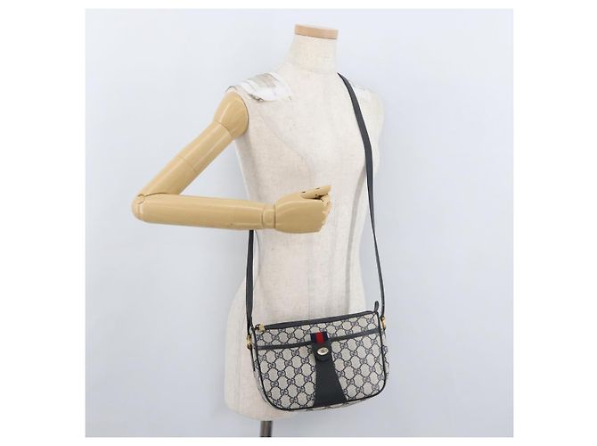 Borsa a Spalla Gucci GG Supreme Sherry Line PVC Blu Navy Oro 89 02 032 Auth LNZ978 D'oro - vista 25