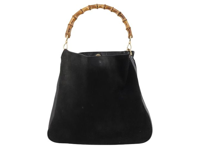 Borsa a Spalla in Pelle Gucci Bamboo Nera Oro 001 1998 1577 Auth 172308 Nero D'oro - vista 2