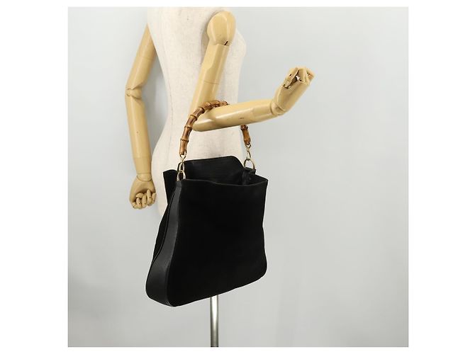Borsa a Spalla in Pelle Gucci Bamboo Nera Oro 001 1998 1577 Auth 172308 Nero D'oro - vista 21