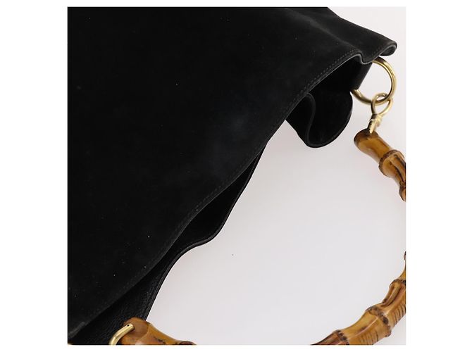 Borsa a Spalla in Pelle Gucci Bamboo Nera Oro 001 1998 1577 Auth 172308 Nero D'oro - vista 6
