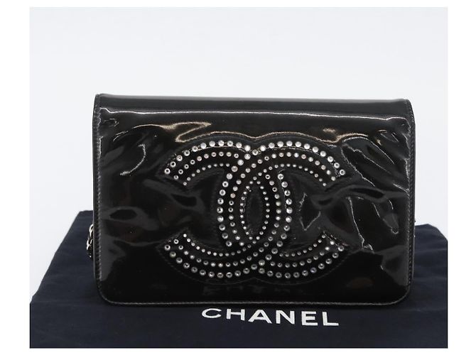 CHANEL COCO Borsa a Spalla Mark Chain in Pelle Verniciata Nera Argento CC Auth 172433SAV Nero - vista 12
