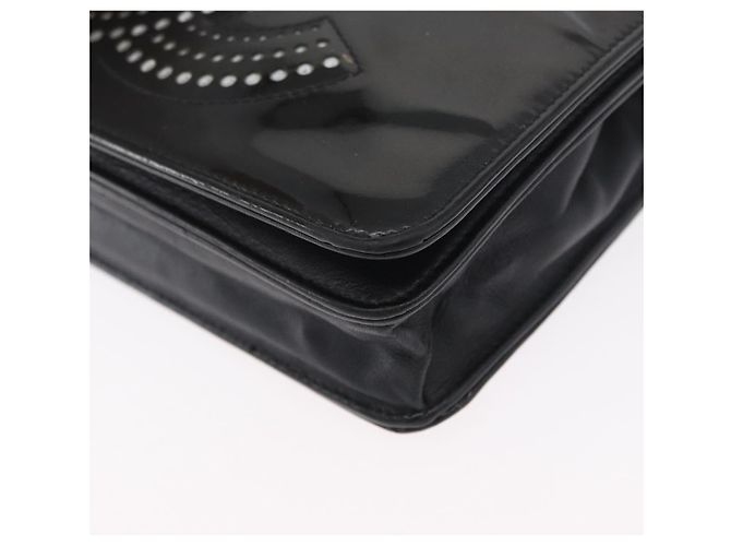 CHANEL COCO Borsa a Spalla Mark Chain in Pelle Verniciata Nera Argento CC Auth 172433SAV Nero - vista 16