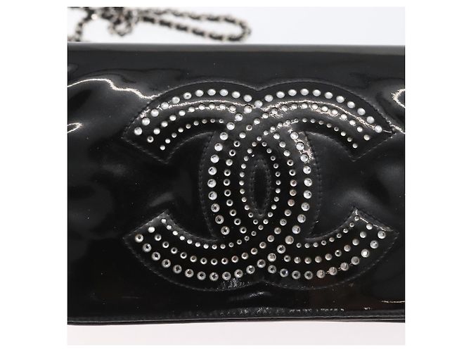 CHANEL COCO Borsa a Spalla Mark Chain in Pelle Verniciata Nera Argento CC Auth 172433SAV Nero - vista 19