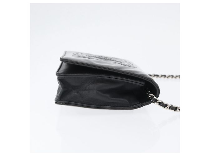 CHANEL COCO Borsa a Spalla Mark Chain in Pelle Verniciata Nera Argento CC Auth 172433SAV Nero - vista 3