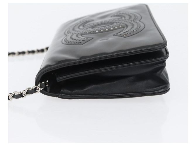CHANEL COCO Borsa a Spalla Mark Chain in Pelle Verniciata Nera Argento CC Auth 172433SAV Nero - vista 4