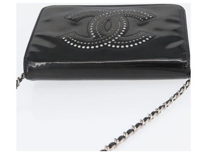 CHANEL COCO Borsa a Spalla Mark Chain in Pelle Verniciata Nera Argento CC Auth 172433SAV Nero - vista 6