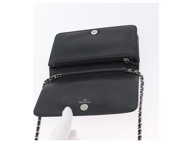CHANEL COCO Borsa a Spalla Mark Chain in Pelle Verniciata Nera Argento CC Auth 172433SAV Nero - vista 8
