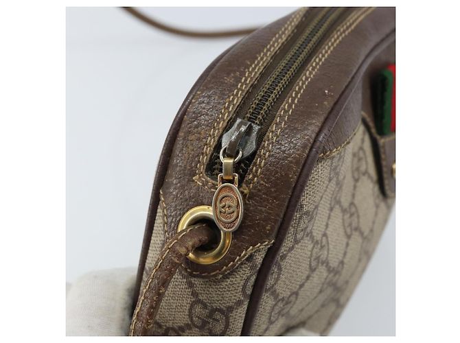 Gucci Borsa GG Supreme Web Sherry Line in PVC beige e oro 007 58 6112 Auth LNZ553 D'oro - vista 10