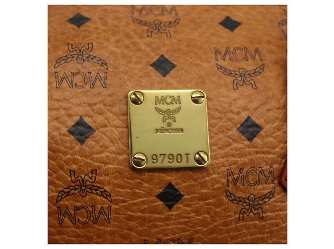 MCM Vicetos Logogram Borsa a Mano in Pelle PVC Marrone Oro Auth bs33817 D'oro - vista 12