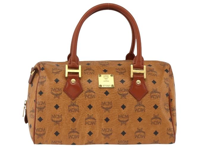 MCM Vicetos Logogram Borsa a Mano in Pelle PVC Marrone Oro Auth bs33817 D'oro - vista 13