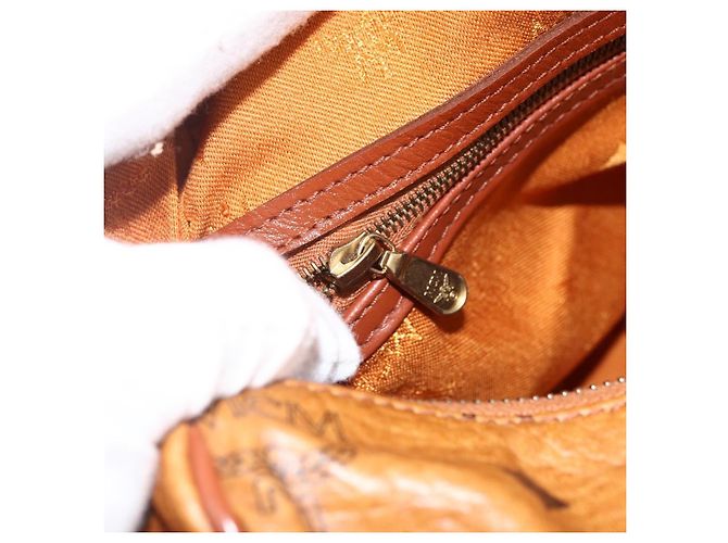 MCM Vicetos Logogram Borsa a Mano in Pelle PVC Marrone Oro Auth bs33817 D'oro - vista 19
