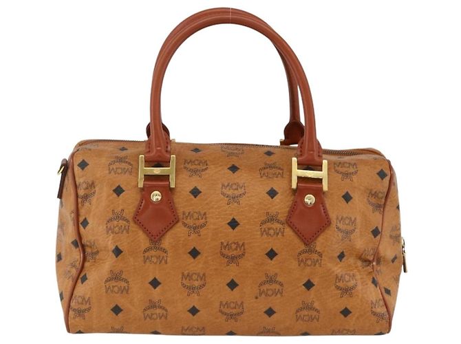 MCM Vicetos Logogram Borsa a Mano in Pelle PVC Marrone Oro Auth bs33817 D'oro - vista 2