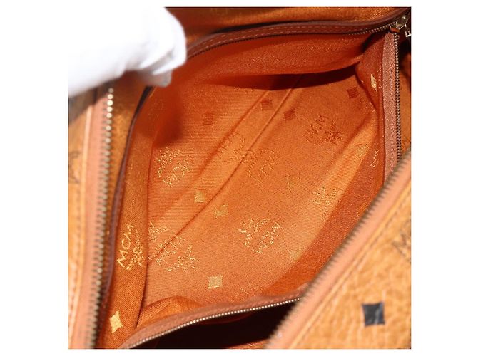 MCM Vicetos Logogram Borsa a Mano in Pelle PVC Marrone Oro Auth bs33817 D'oro - vista 20