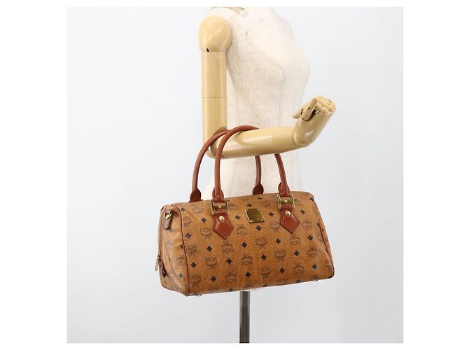MCM Vicetos Logogram Borsa a Mano in Pelle PVC Marrone Oro Auth bs33817 D'oro - vista 22