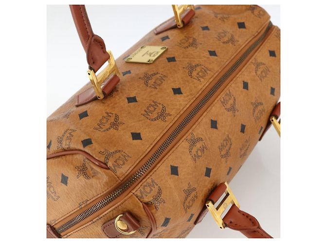 MCM Vicetos Logogram Borsa a Mano in Pelle PVC Marrone Oro Auth bs33817 D'oro - vista 6