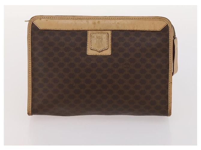 Céline Borsa in tela Macadam CELINE in pelle PVC 3 pezzi marrone beige Auth fm5164 - vista 14