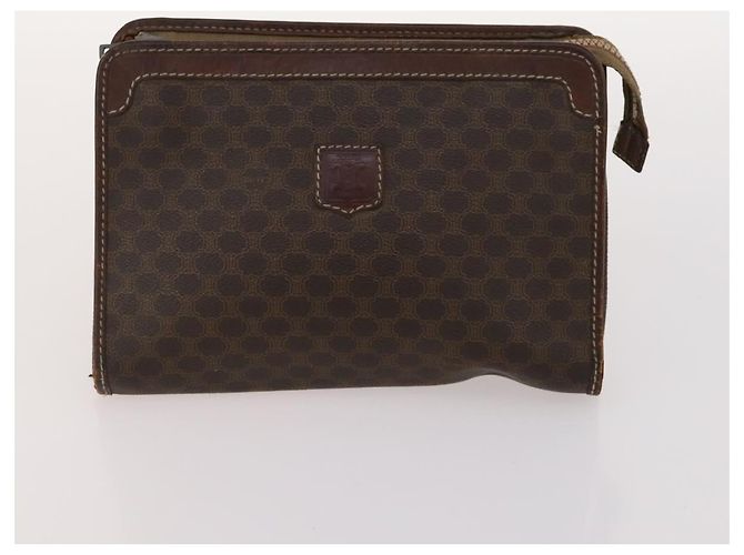 Céline Borsa in tela Macadam CELINE in pelle PVC 3 pezzi marrone beige Auth fm5164 - vista 8