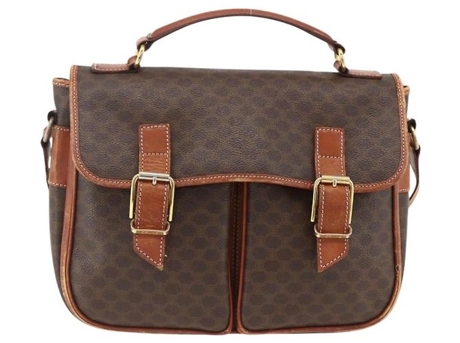 Céline Borsa a Spalla in Tela Macadam CELINE in Pelle PVC Marrone Oro Auth bs33742 D'oro - vista 13