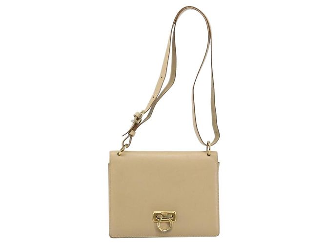 Borsa a Spalla Gancini in Pelle Beige Oro Auth 171532 di Salvatore Ferragamo - vista 13