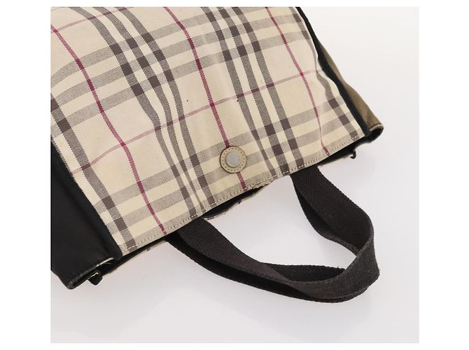 Borsa in nylon Burberry Nova Check Blue Label 5 pezzi Nero Blu Auth fm5240 Beige - vista 24
