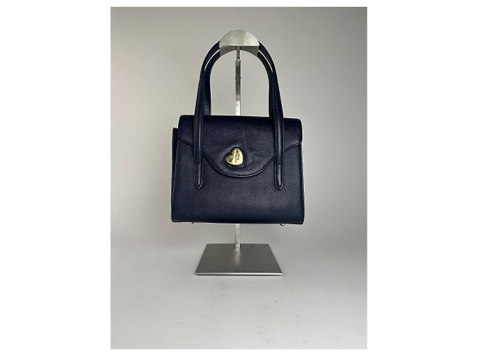 Vintage Courreges Lederhandtasche Marineblau - Ansicht 11