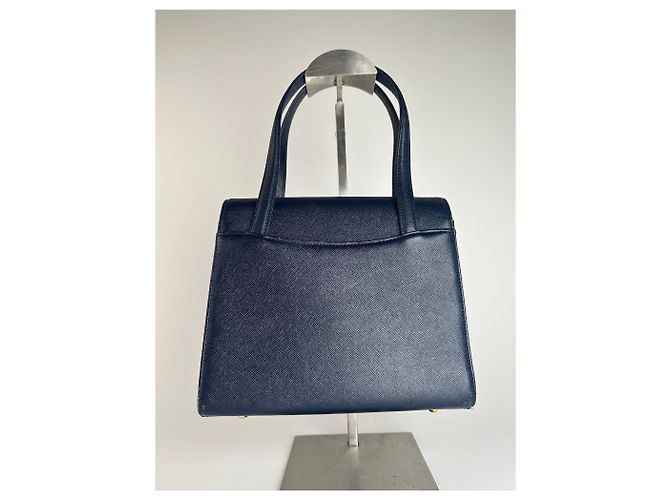 Vintage Courreges Lederhandtasche Marineblau - Ansicht 12