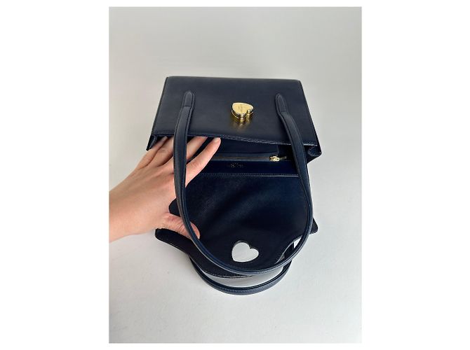 Vintage Courreges Lederhandtasche Marineblau - Ansicht 4