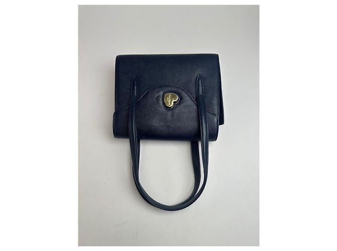 Vintage Courreges Lederhandtasche Marineblau - Ansicht 6