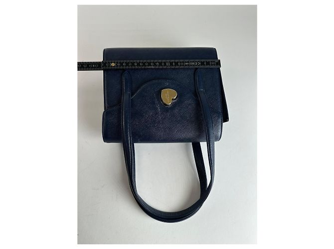 Vintage Courreges Lederhandtasche Marineblau - Ansicht 8