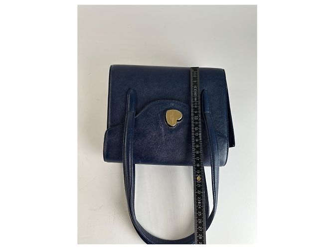 Vintage Courreges Lederhandtasche Marineblau - Ansicht 9