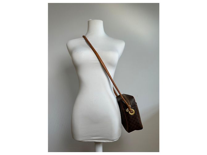 Céline Vintage Celine Paris Triomphe Monogramm Leder Schultertasche Braun - Ansicht 4
