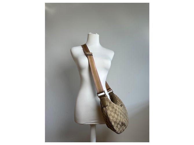 Vintage Gucci Croissant Canvas Monogram Multiway Tasche Gold Beige - Ansicht 12