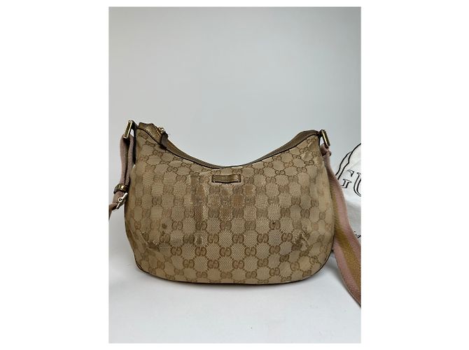 Vintage Gucci Croissant Canvas Monogram Multiway Tasche Gold Beige - Ansicht 14