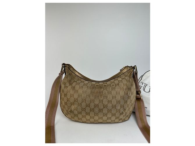 Vintage Gucci Croissant Canvas Monogram Multiway Tasche Gold Beige - Ansicht 15