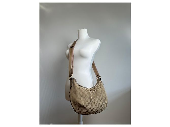 Vintage Gucci Croissant Canvas Monogram Multiway Tasche Gold Beige - Ansicht 5