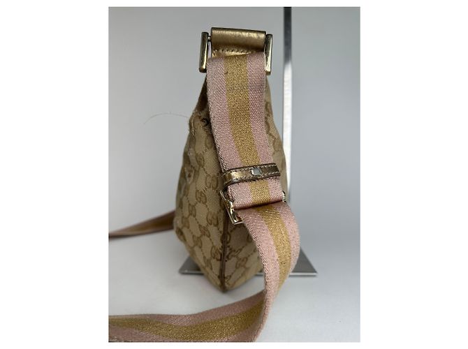 Vintage Gucci Croissant Canvas Monogram Multiway Tasche Gold Beige - Ansicht 8