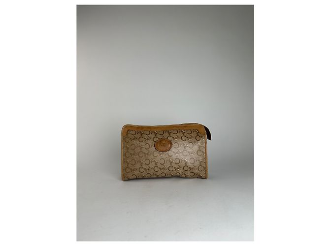 Céline Clutch in pelle beige e marrone con logo Triomphe Cariage di Celine Paris vintage - vista 11