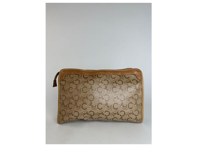 Céline Clutch in pelle beige e marrone con logo Triomphe Cariage di Celine Paris vintage - vista 12