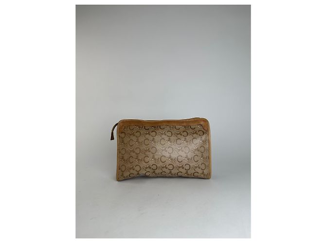 Céline Clutch in pelle beige e marrone con logo Triomphe Cariage di Celine Paris vintage - vista 2