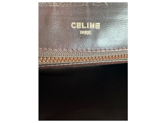 Céline Clutch in pelle beige e marrone con logo Triomphe Cariage di Celine Paris vintage - vista 5