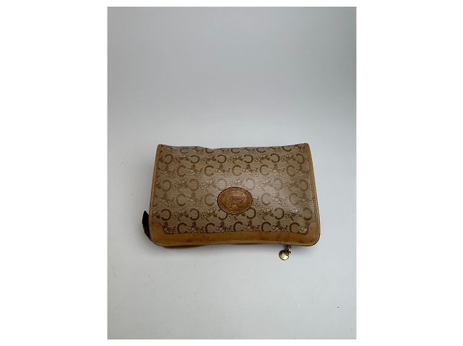 Céline Clutch in pelle beige e marrone con logo Triomphe Cariage di Celine Paris vintage - vista 7