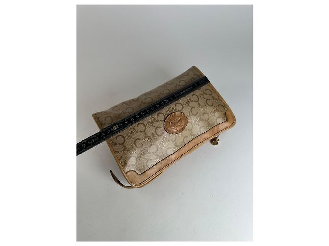 Céline Clutch in pelle beige e marrone con logo Triomphe Cariage di Celine Paris vintage - vista 8