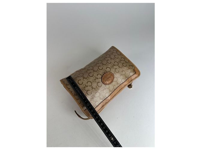 Céline Clutch in pelle beige e marrone con logo Triomphe Cariage di Celine Paris vintage - vista 9