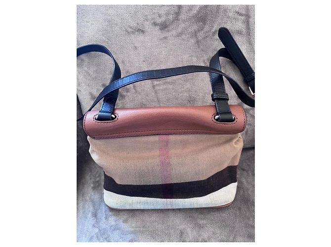 Burberry Shellwood Tasche Canvas mit Leder Braun Schwarz Beige - Ansicht 7